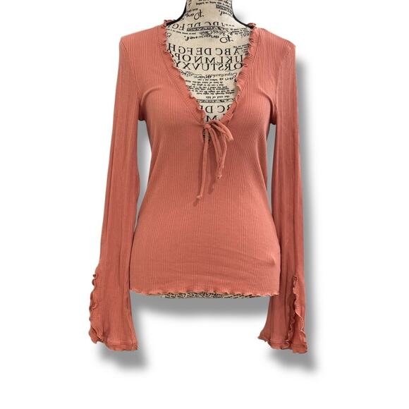 Free People Intimately Size M Fall For You Stretch Jersey Top Pink Rose OB885958 - Picture 1 of 6